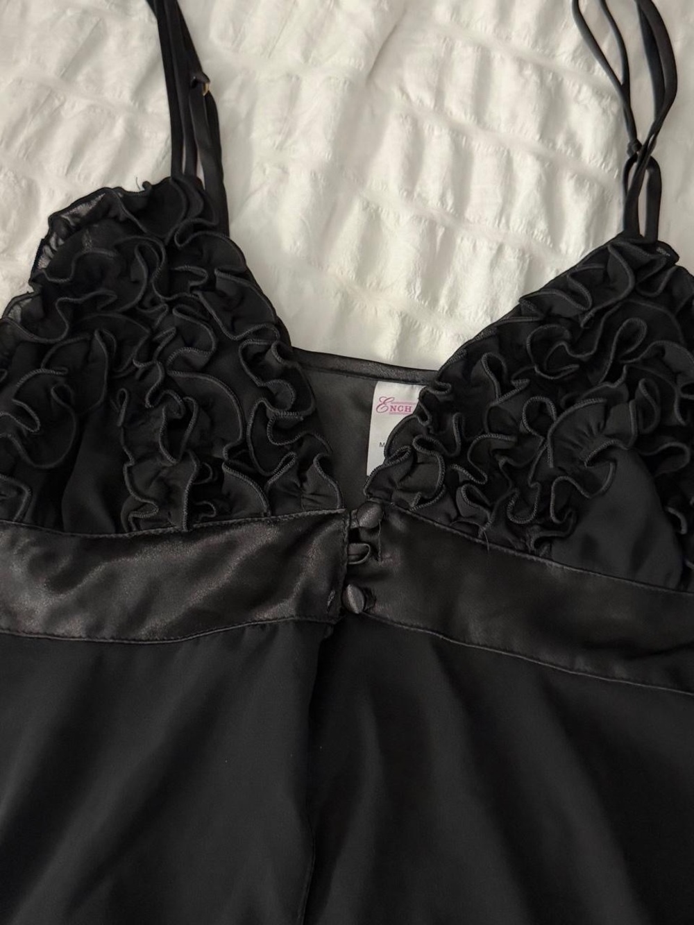 Black Tank Top with Ruffled Detailing